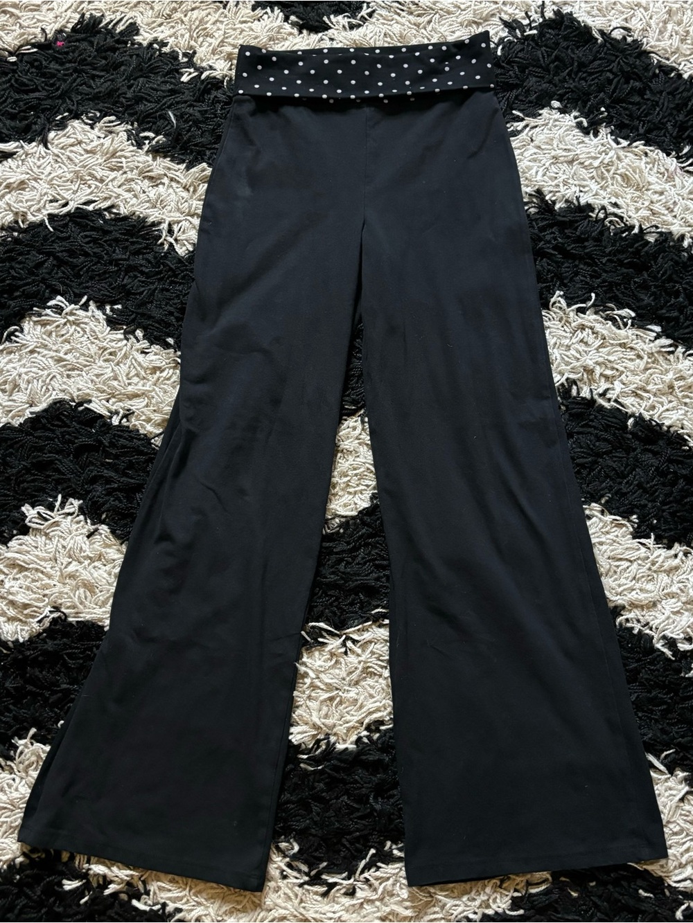 Violet Skye Black Wide Leg White Polka Dot Foldover Waistband Flare Leggings